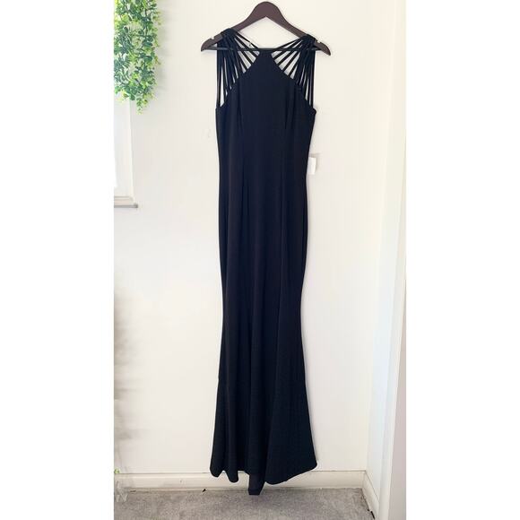 Dress the Population Harlow Crepe Long Black Strappy Gown New - Picture 2 of 9